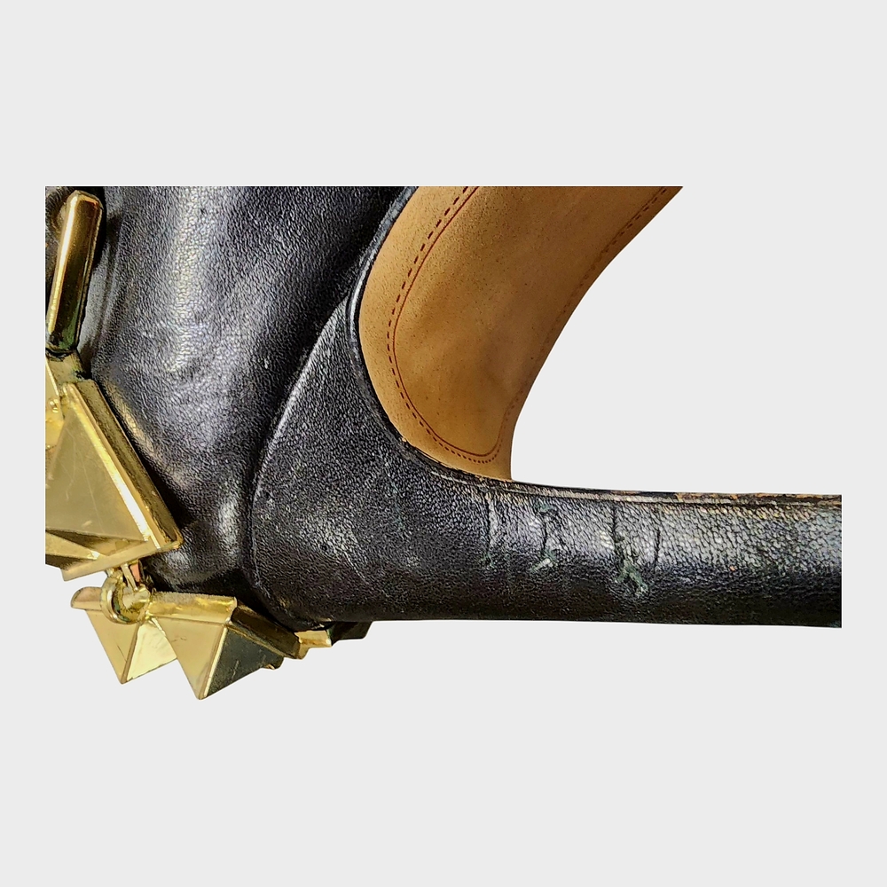Sold!!!am Edelman sz.6 Studded Black and Gold Leather/Suede Women's Ankle Boots - Picture 11 of 16